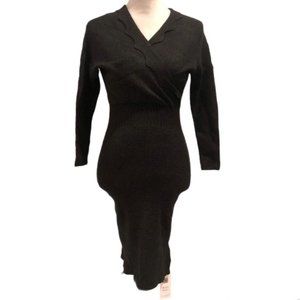 Cupshe Gray Sweater Dress Scalloped Neckline Small Wrap Long Sleeve